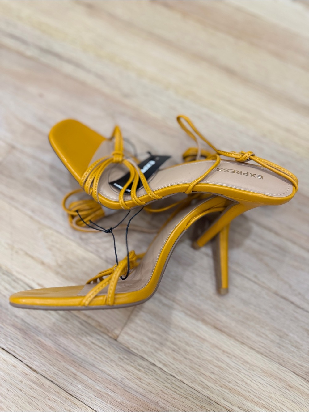 Express Women's Mustard Yellow Strappy Stiletto Sandals